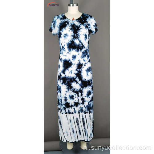 Ladie&#39;s Polyester Jersey korte mouw lange jurk